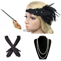 241920s great gatsby party costume accessories set 20s flapper feather headband pearl necklace gloves cigarette holder 4 pcs set