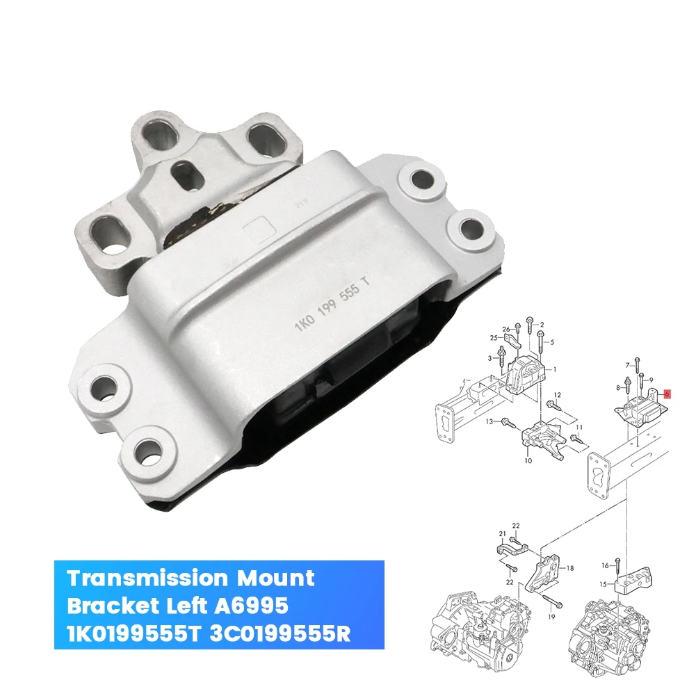 A6995 Крепление коробки передач левое 1K 0199555 Т 3С R для VW Eos Passat Golf R32 3.2L 3.6L 2006-2018