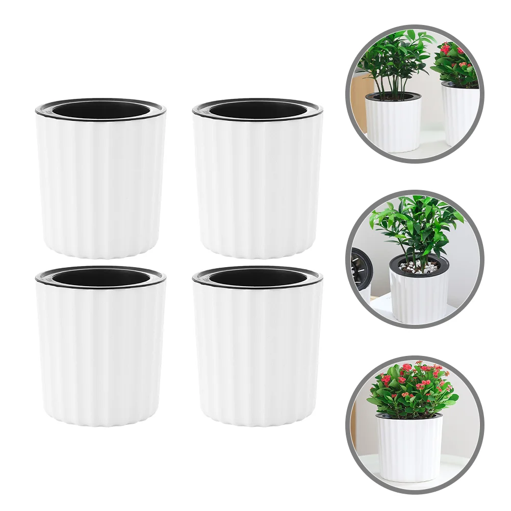 

4 Pcs Flowerpot Self Watering Planters Indoor Plants Pots Automatic Succulent Plastic Flowerpots Office