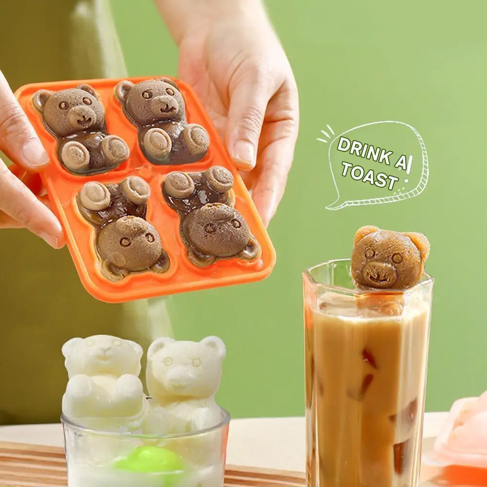 

4 Grid 3D Little Teddy Bear Shape Ice Cube Silicone Bear Ice Little Mold Mold Mold Household Cream Block Box Ice Silian Ice R3E0