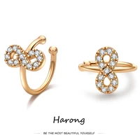 harong small crystal sparkling ear clip number 8 shape adjustable clip earrings rose gold color copper jewelry for women girls