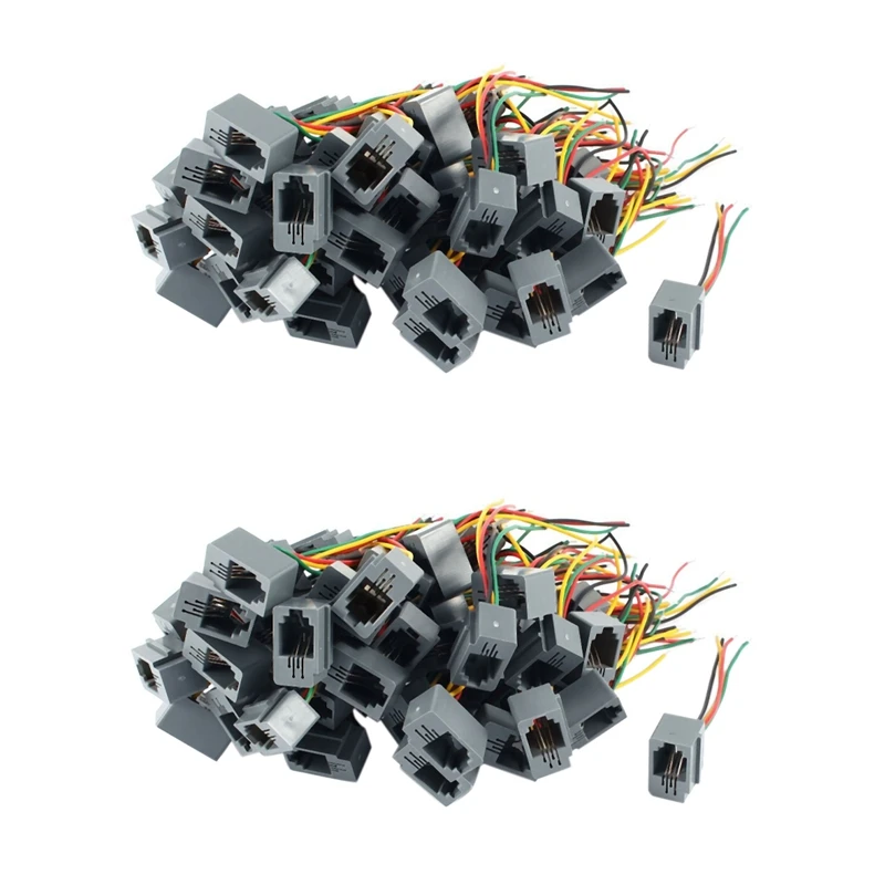 

100 Pcs 616E 4P4C RJ9 Female Telephone Connector Adapter W 4 Wires 8Cm