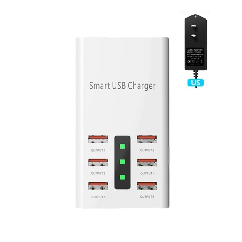 

Power Base Charging Adapter Hub US/EU/UK/AU Plug Charger Hub 6 Port Wall Charger