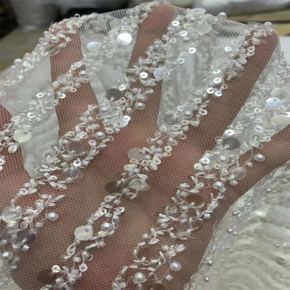 

Роскошная элегантная кружевная ткань SJ 2022 в африканском стиле с вышивкой из бисера, Женская ткань для свадебного платья