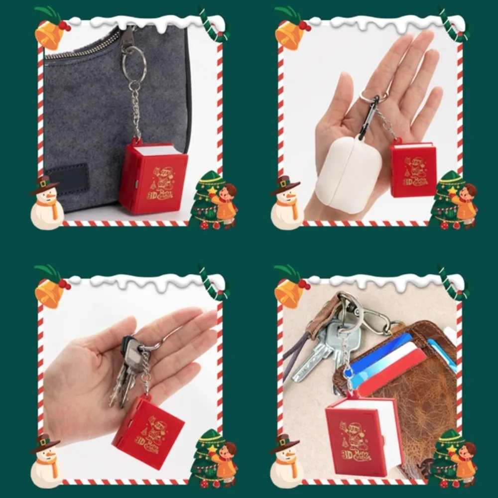 

Plastic 3D Mini Fold Book Keychains Creative 3D Educational Science Toys Christmas Santa Fold Book Cognitive Tools
