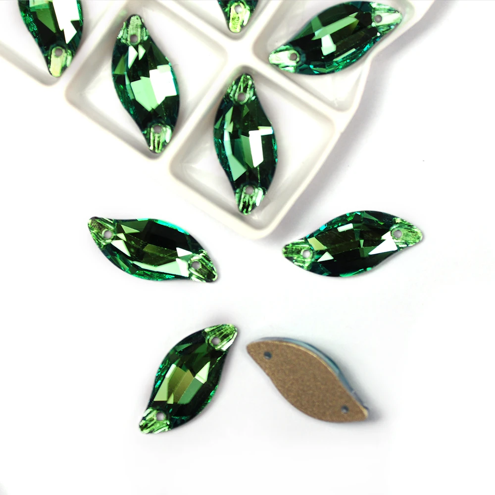

AAAAA Peridot Leaf Shape Flatback Shiny Sew on Glass Rhinestones Sewing Crystal Wedding/Clothes/Shoes/Dress/Jewelry Accessories