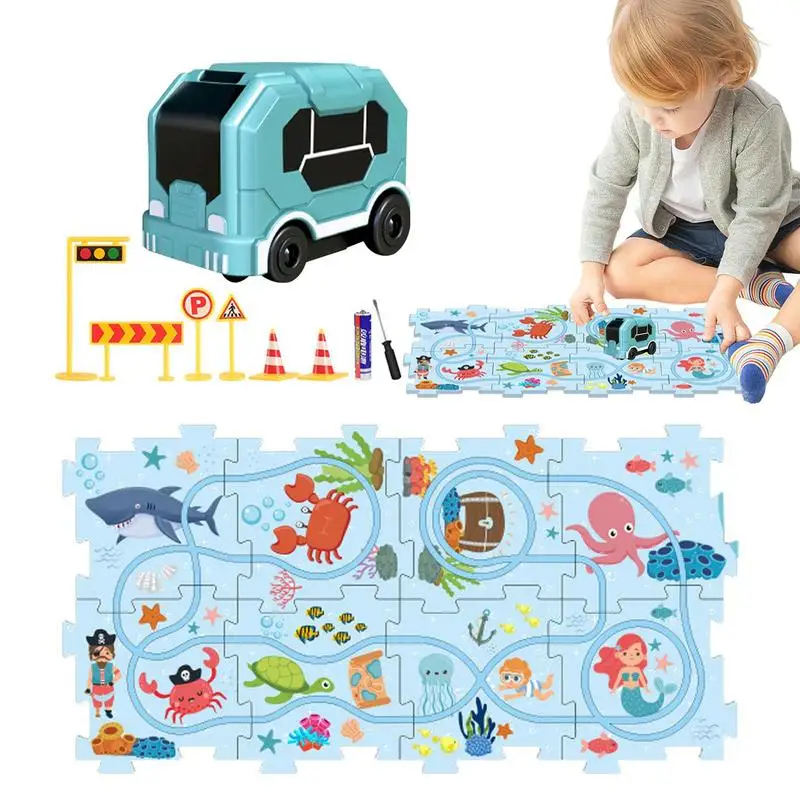 

DIY Assembling Electric Trolley Puzzle Track Car Toy Reusable Construction Race Tracks Toys For 3 Year Old Boys Girls Kids Child