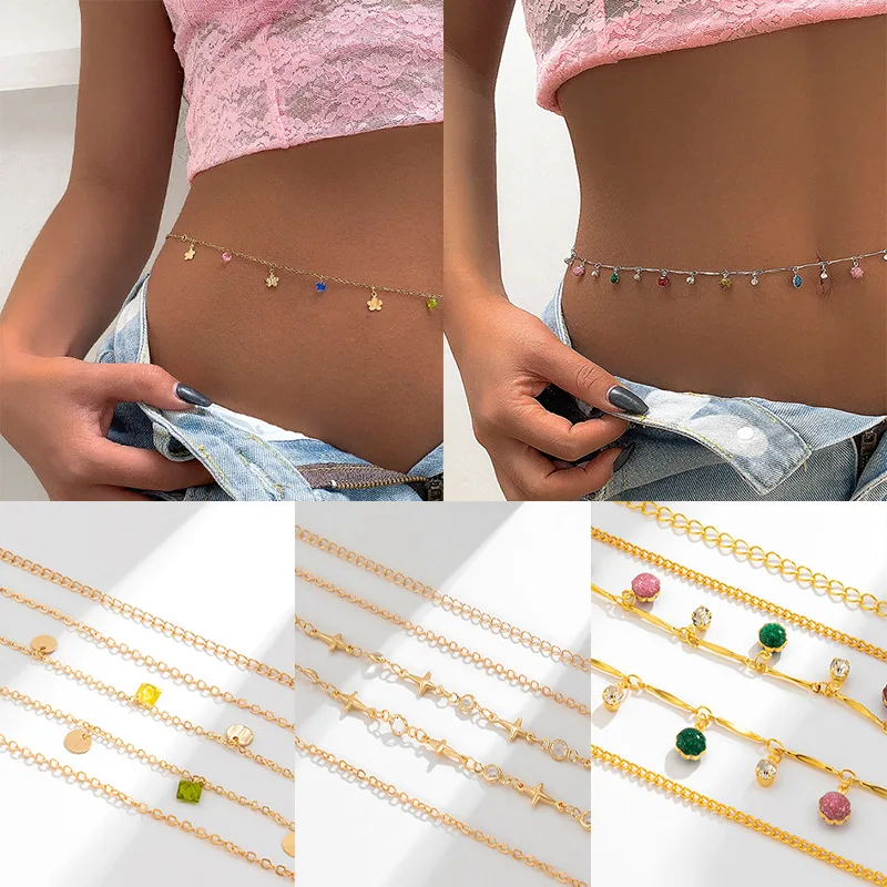 Tiny tassel stars color imitation crystal waist chain Joker metal joints chain belt