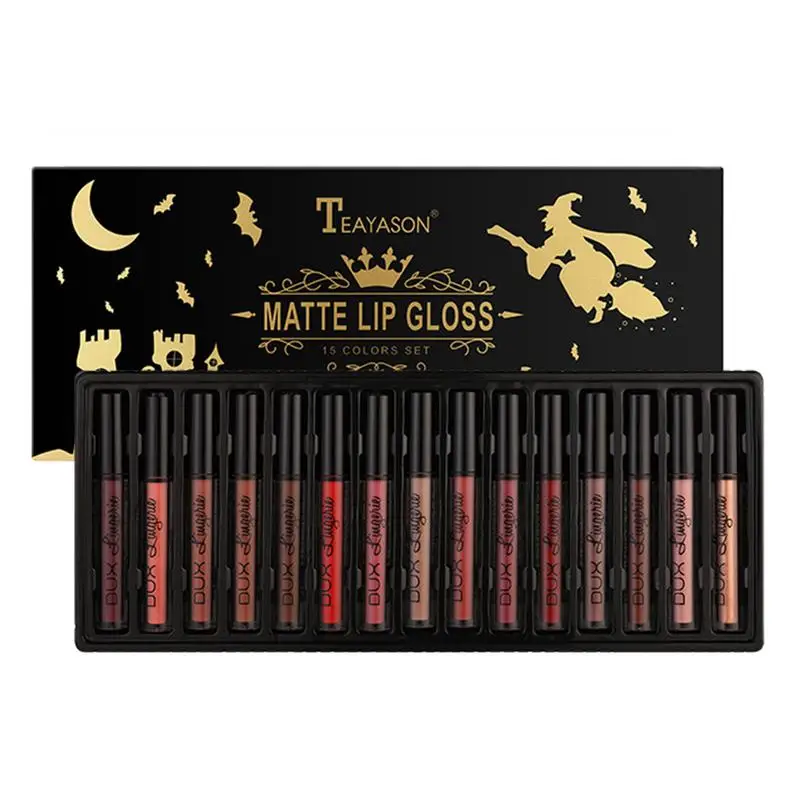 

15Pcs Matte Liquid Lipstick Makeup Set Waterproof Not Fade Non-Stick Cup Lip Gloss High Pigmented Non-Stick Cup Lip Makeup Not
