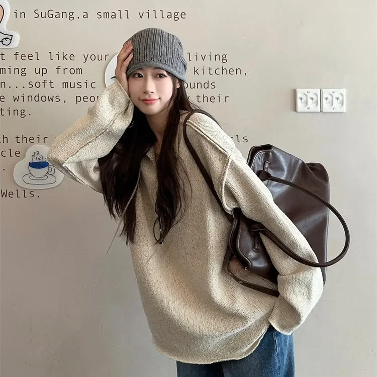 Вязаный топ с v-образным вырезом женский осенний новый двусторонний свитер в