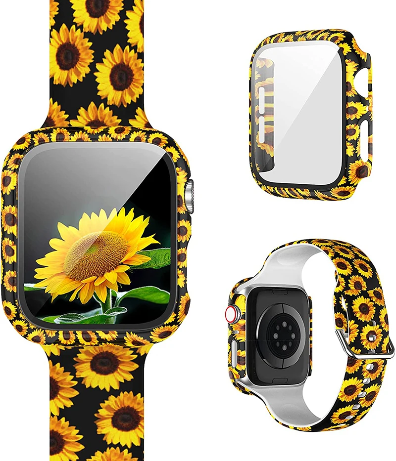 

Printed Pattern Strap+Case For Apple Watch Band 42mm 38mm 40mm 44mm Sport Silicone Strap For iWatch Series 6 SE 5 4 3 2 Bracelet