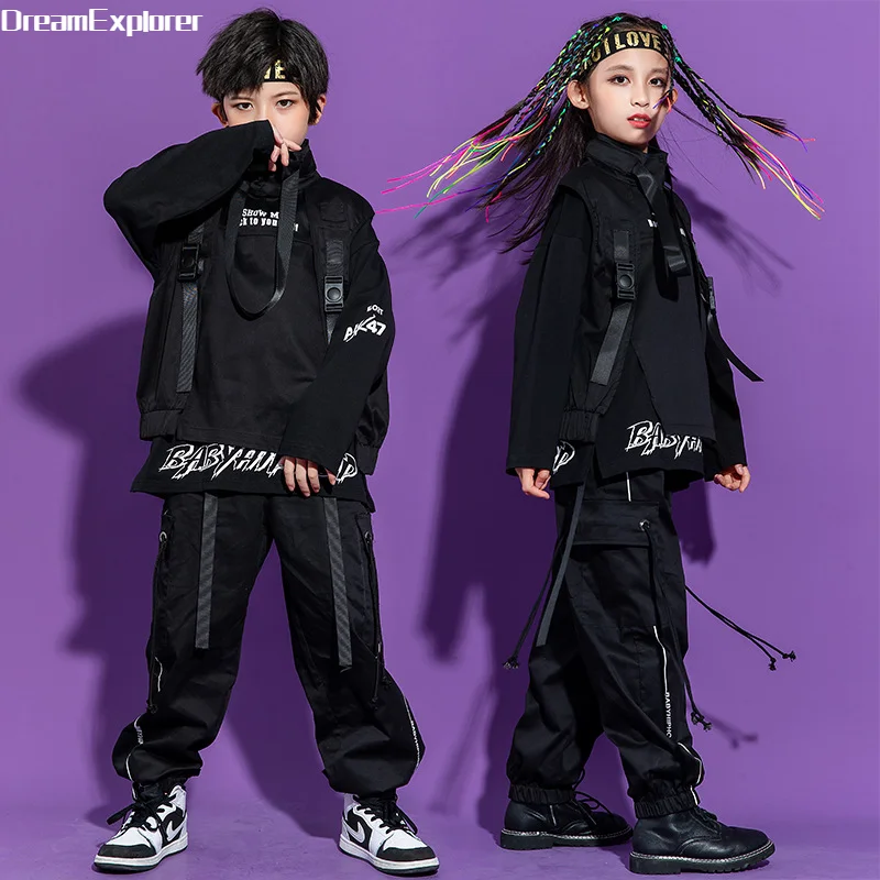 Outfits Child Sweatshirt Joggers Street Dance Kids Waistcoat Streetwear Costumes