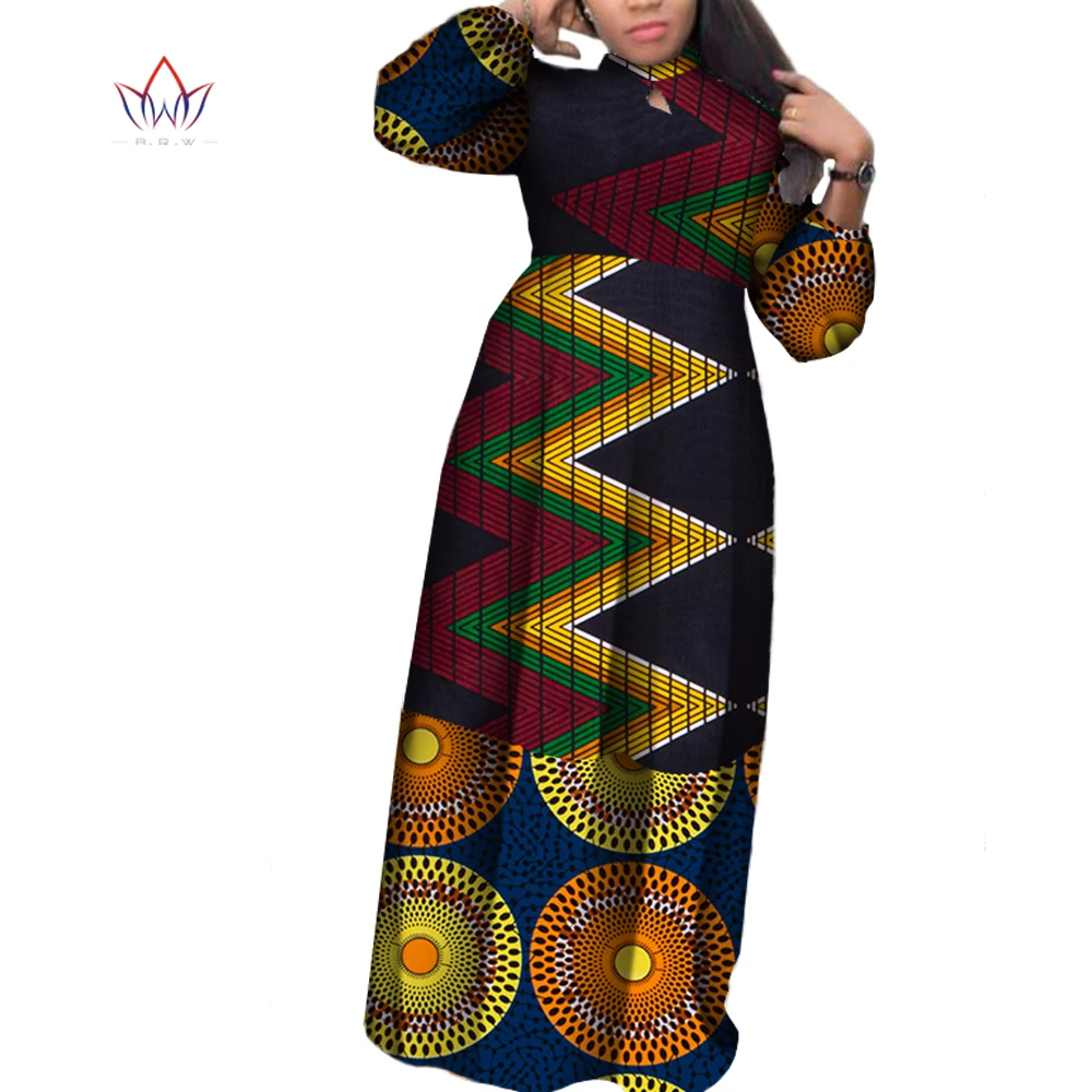 African-Dresses-for-Women-plus-size Dashiki Cotton Patchwork Traditional African Clothing Long Party Dress WY3912