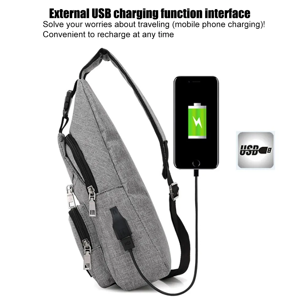 Men Anti Theft Chest Bag Shoulder Bags Short Trip Messengers Bags Men's Leather Sling Pack USB Charging Crossbody Package School