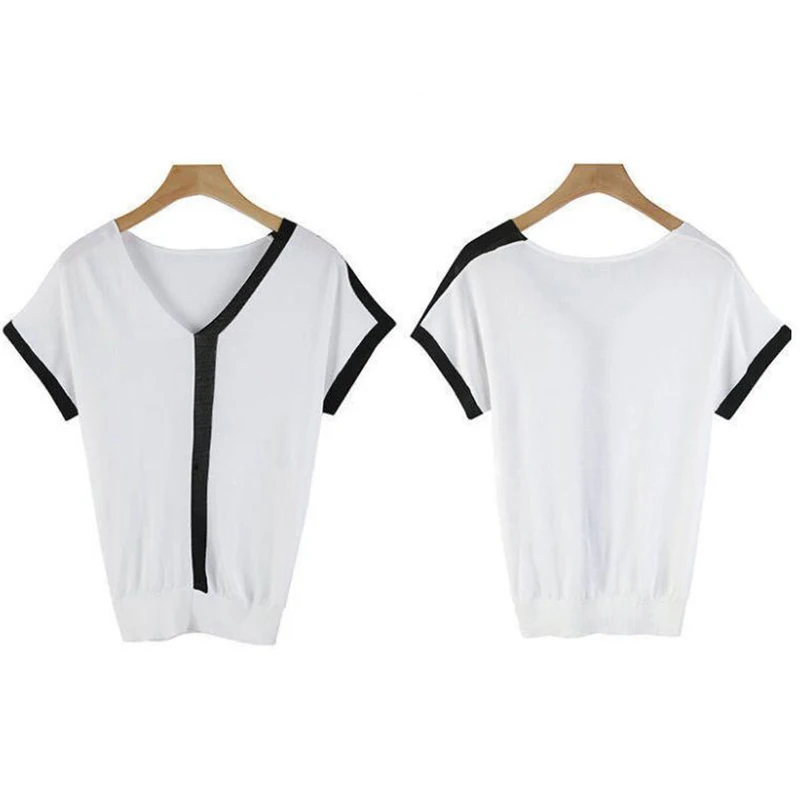 Женская футболка с коротким рукавом и V-образным вырезом