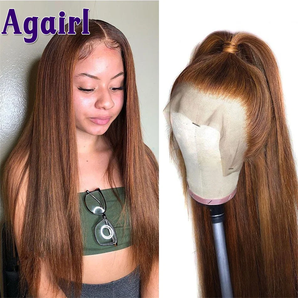 28 30 Inch Brown Ginger 13x4 Lace Front Wig 180% Bone Straight Human Hair Wigs Transparent Lace Frontal Wig Peruvian Remy Agairl