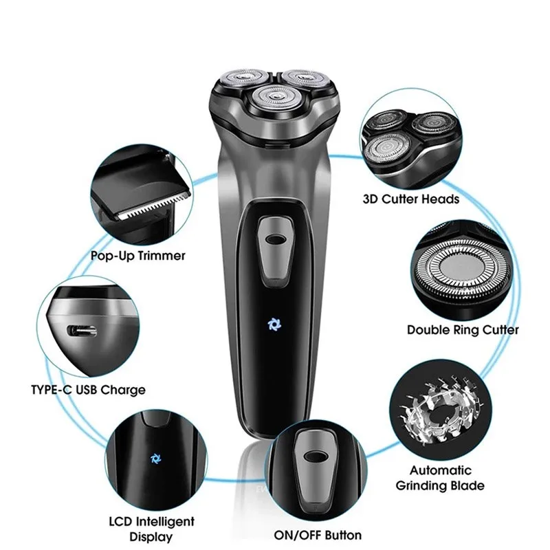 Razor Type-c Usb Rechargeable 3d Floating Blade Dry Wet Dual Use Rechargeable 3d Electric Shaver Waterproof