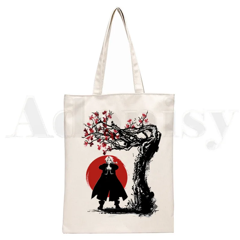 Anime Fullmetal Alchemist Edward Elric Japan Manga Handbags Canvas Tote Bag Shopping Travel Women Reusable Shoulder Shopper Bags