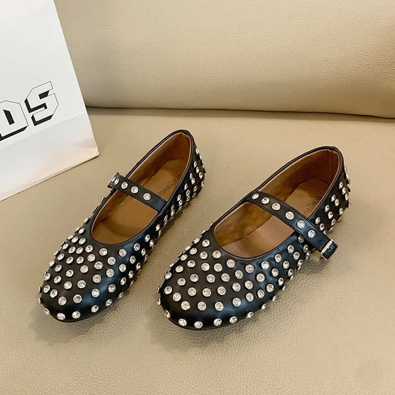 Роскошные женские балетки с заклепками брендовые Дизайнерские Туфли Мэри Джейн
