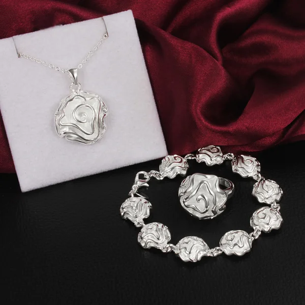 

Hot 925 Sterling Silver Jewelry set rings Bracelets necklaces for women fine rose flower fashion Party wedding Christmas gifts