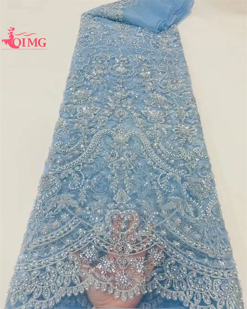 

OIMG French Tulle Lace Fabric 2023 High Quality Embroidery African Voile Lace Fabric With Sequins Beaded Nigerian Lace Fabric