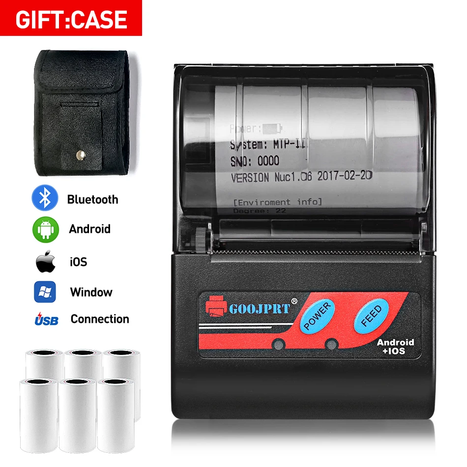 

Mini Portable Thermal Printer Wireless Receipt Printer 58mm Ink-free USB BT ESC/POS Windows Android PC Factura Impresora Termica