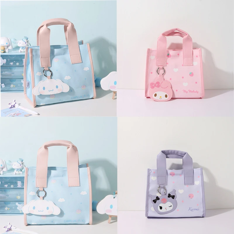

Квадратная сумка для ланча Kawaii My Melody Cinnamoroll Kuromi Sanrio с изображением девушки и сердца, Студенческая вместительная сумка для хранения канцеляр...