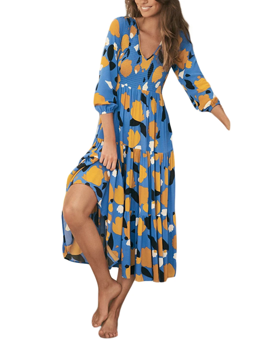 

Women s Maxi Boho Dress Summer Easter Dress Floral Beach Boho Dress Plus Size Long Sleeve Dress for Party Club