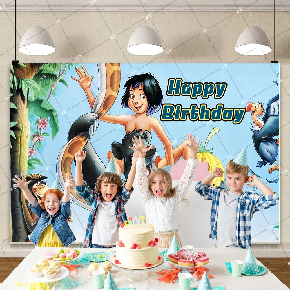 Мультяшная Книга джунглей тема Детский День Рождения фотография Mowgli Медведь Лес