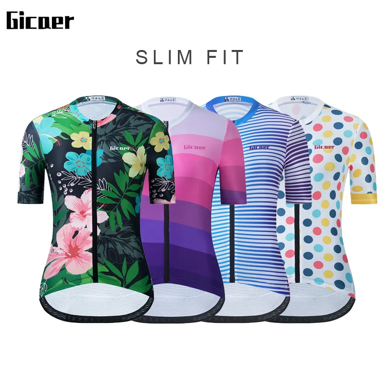 

Gicaer Women Cycling Jersey 2021 Flower Short Sleeve MTB Road Bike Jersey Breathable Mountain Bicycle Jersey Maillot Ciclismo