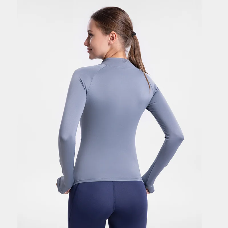 Yoga Shirts Women Long Sleeve Gym Top Full Zip-up Workout Running Jacket with Thumb Holes Stretchy Fitness Sports Top Activewear