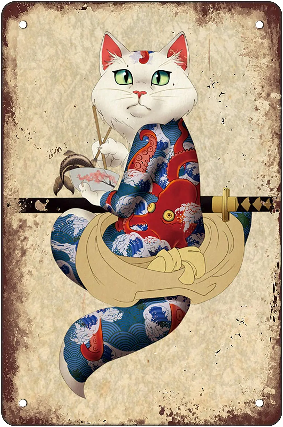 

Samurai Cat Tin Sign Wall Decoration for Office Tin Sign Home Family Lovers Gift Decorate Plates for Cafe Bar Pub