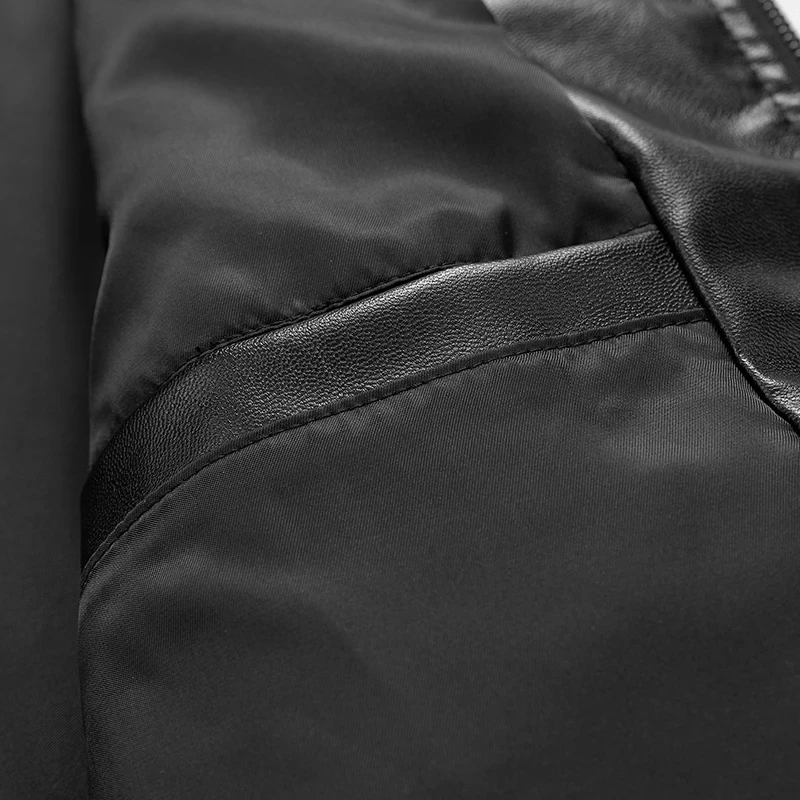 Мужская кожаная куртка из искусственной кожи Черная бейсбольная оверсайз