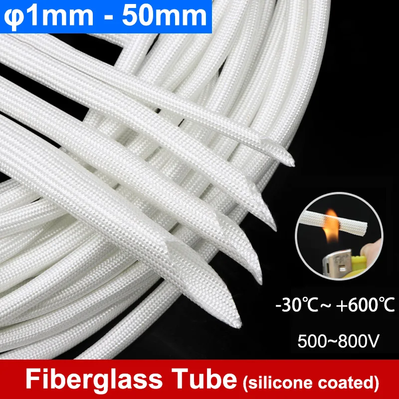 

1/5Meter 1mm-50mm White Braided Fiberglass Sleeve 600 Deg.C High Temperature Chemical Glass Fiber Tube Fiberglass Sleeving