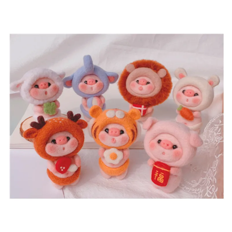 

Pig Key chain on his head wool felt needle felting decoration craft needlecraft DIY gift idea