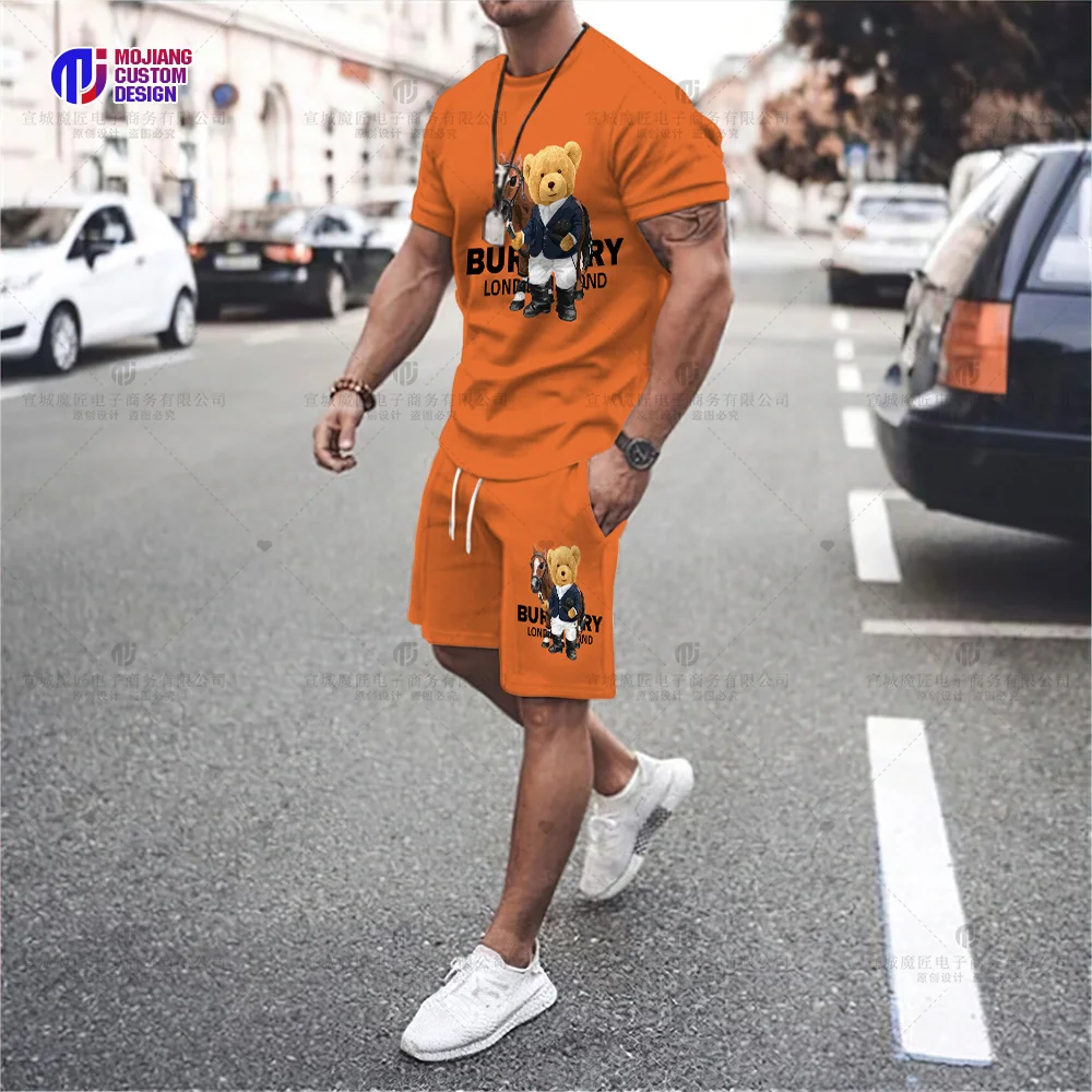 New Men's T-Shirt Set 2023 Luxury Brand High Quality Shorts Sportswear 2 Piece Set Fashion Print Summer Men's Streetwear