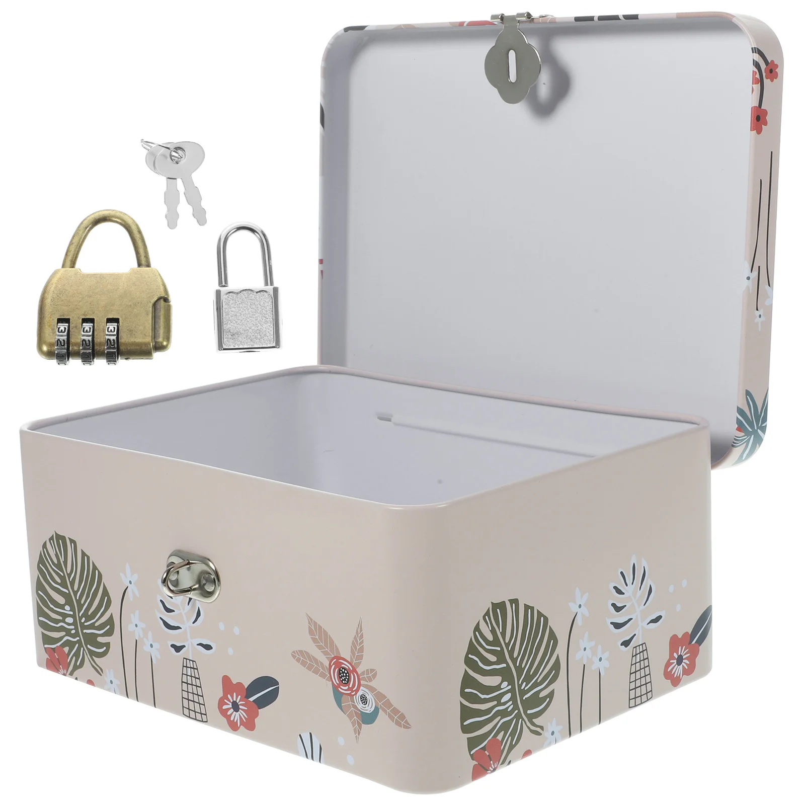 

Storage Box Lock Kids Money Piggy Bank Tinplate Holder Case Containers