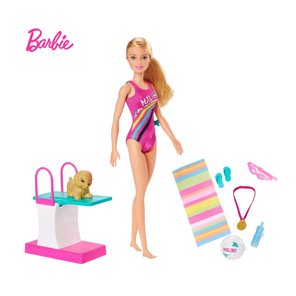 

Barbie Dreamhouse Adventures Swimming Dive Doll 11.5 Inch In Swimwear with Diving Board and Puppy Gift for 3 To 7 Year Olds Kids