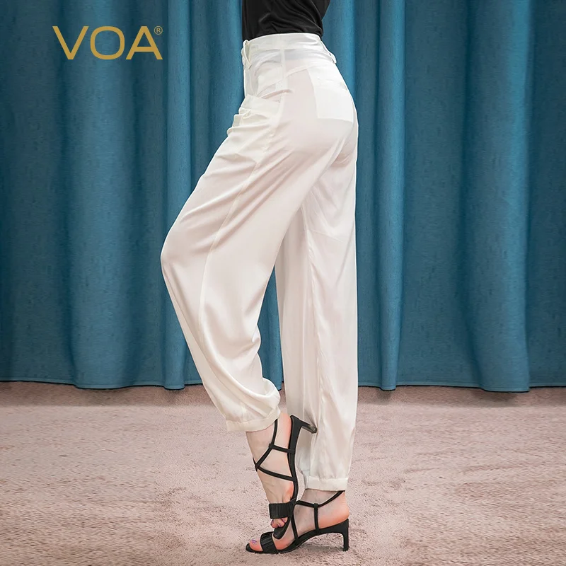 

Женские атласные шаровары VOA, белые шелковые шаровары в момме 19, K028, K028, офисные дамские шаровары на пуговицах, женские весенние шаровары 2021
