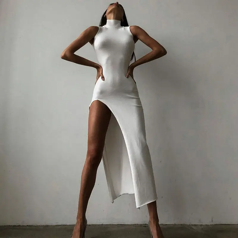 

Woman Ankle Length Dress Female O-neck Sleeveless Backless Club Party Bodycon Dress New Ladies Elegant Princess Vestidos A38