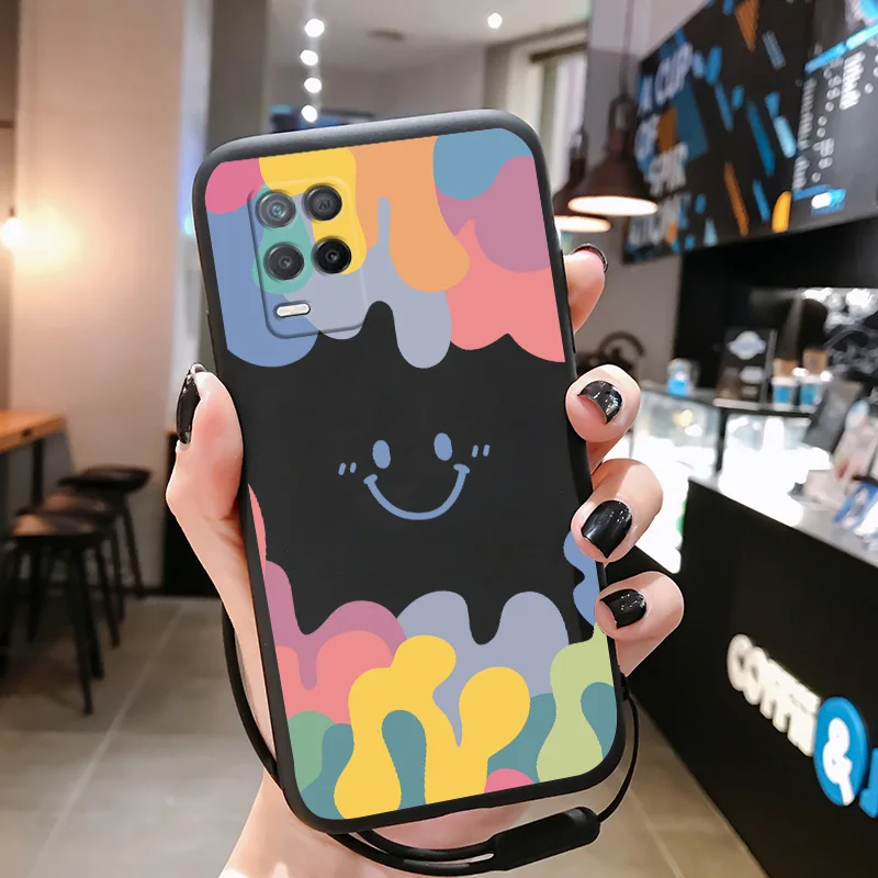 lce cream smile face hand lanyard phone case for oppo realme 8 7i 9i 6 5 3 pro 2 x xt x7 x50 cover silicone soft tpu back case free global shipping
