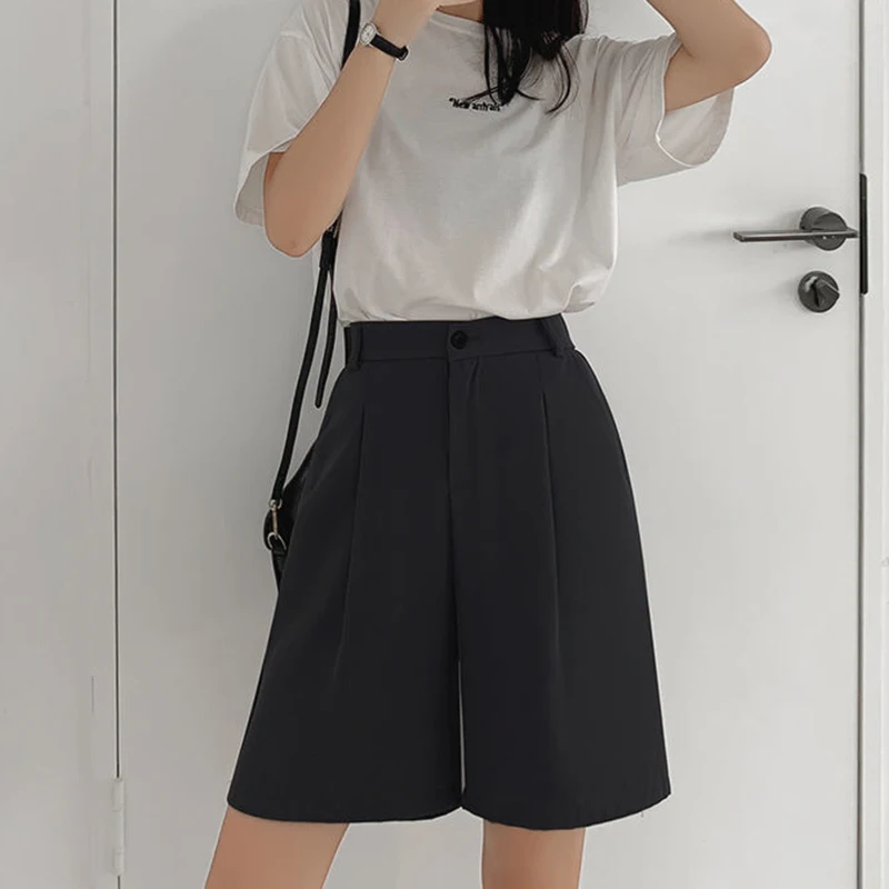 Fashion Office Lady Harajuku Suit Shorts Summer High Waist Loose Women Shorts Casual Korean Elegant All-match Y2k Black Shorts