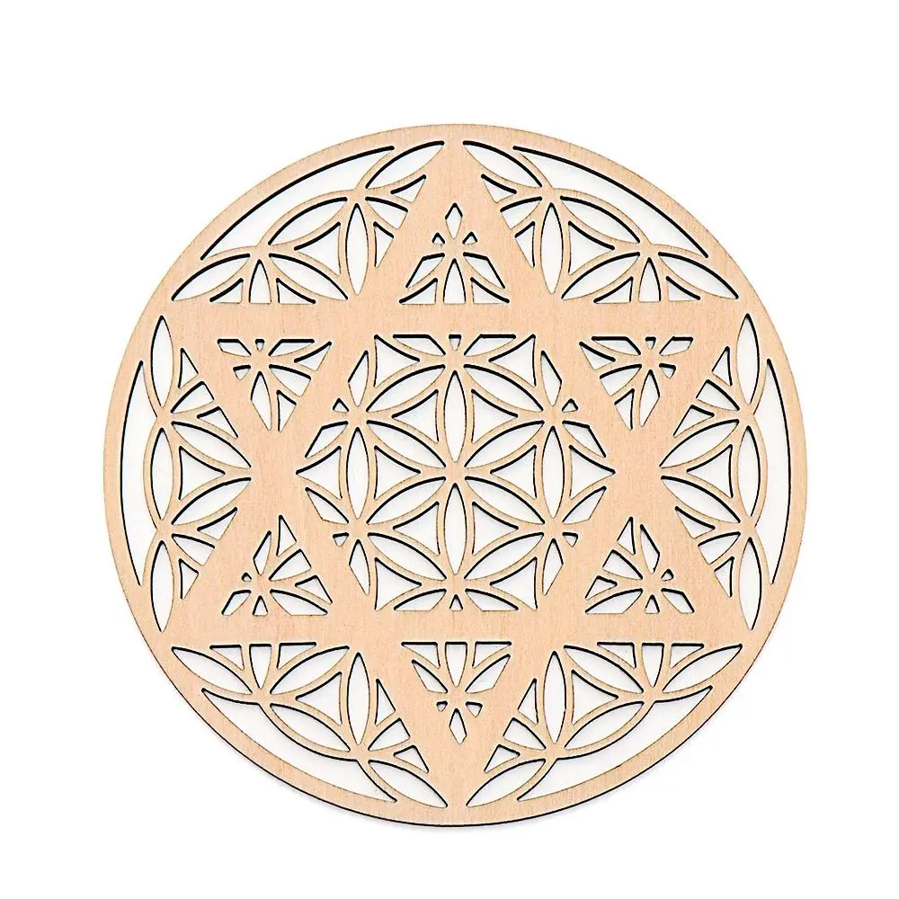 

1PC Chakra Flower of life Natural Symbol 7 Kinds Wood Round Edge Circles Carved Coaster For Stone Crystal Set DIY Decor Healing