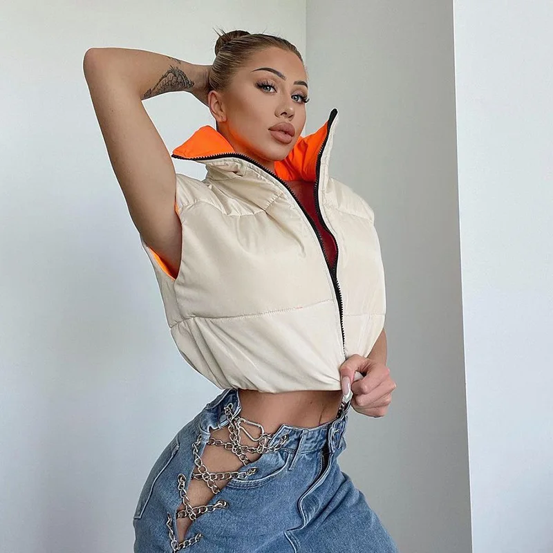 

Women's 2022 New Fall Winter Fashion Sleeveless Turtleneck Zipper Slim Fit Thickened Cotton Padded Coat Women