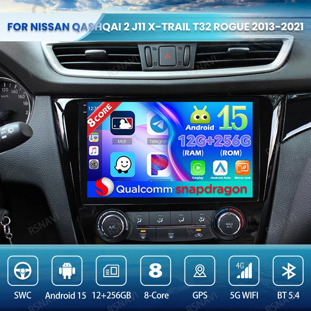Фото Автомобильное радио Android 15, для Nissan Qashqai 2 J11 X-Trail T32 Rogue 2013-2021 QLED BT GPS DSP 4G LTE, авторадио, навигация 5G WIFI №1