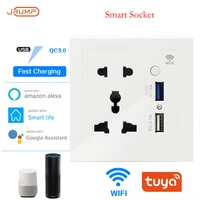 european standard smart socket with dual usb fast charging and 5 hole power socket work with alexa echo google home