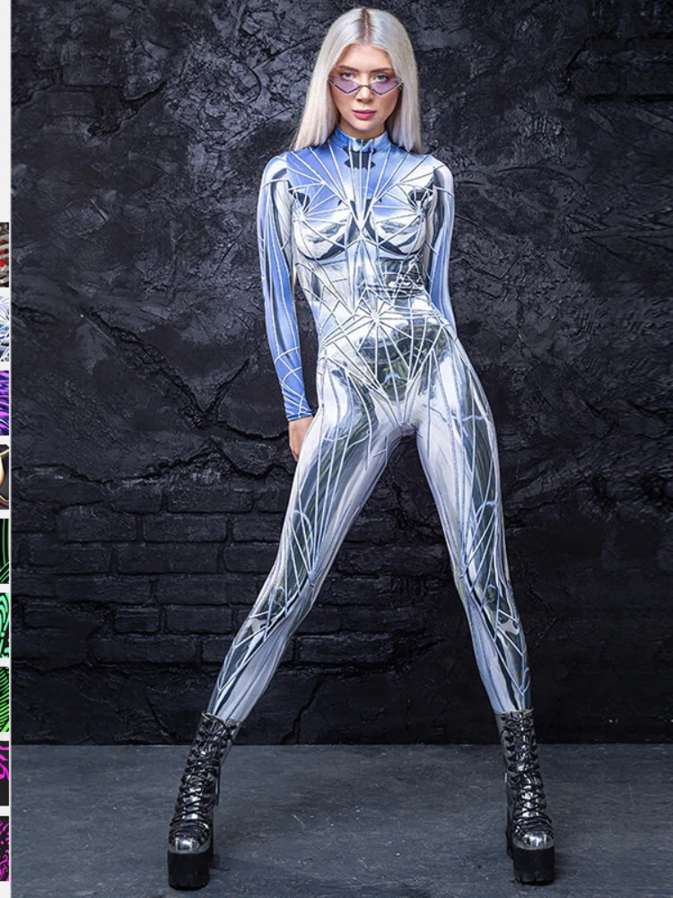 

Women Cosplay Costumes 3d Printed Long Sleeve Jumpsuit Female Sexy Slim Boadycon Halloween Clothes