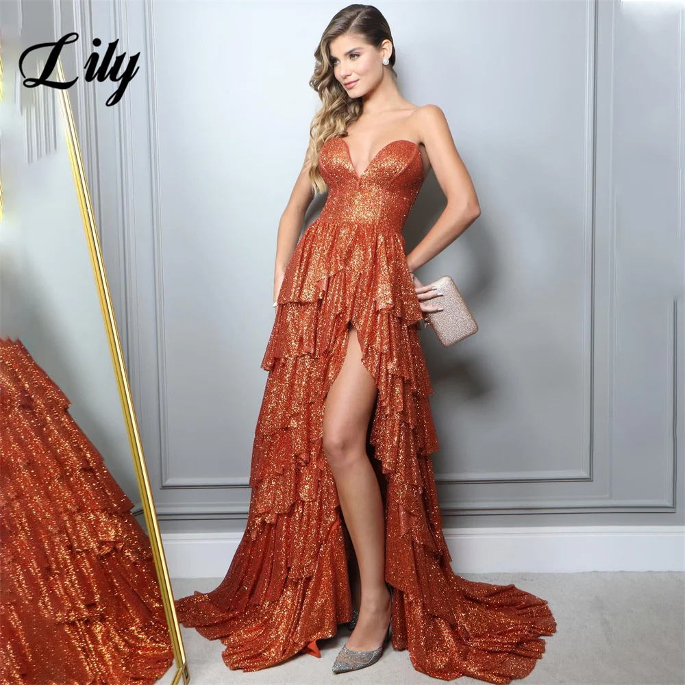 Блестящие официальные платья с блестками лилии женское Многоярусное платье для