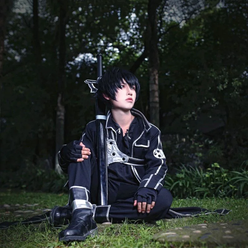 Фото Аниме Sword Art Online Костюм Казуто Киригая Косплей Куртка Рубашка Брюки Тренч Кирито Униформа Парик Костюм Партия Наряд для Мужчин №3