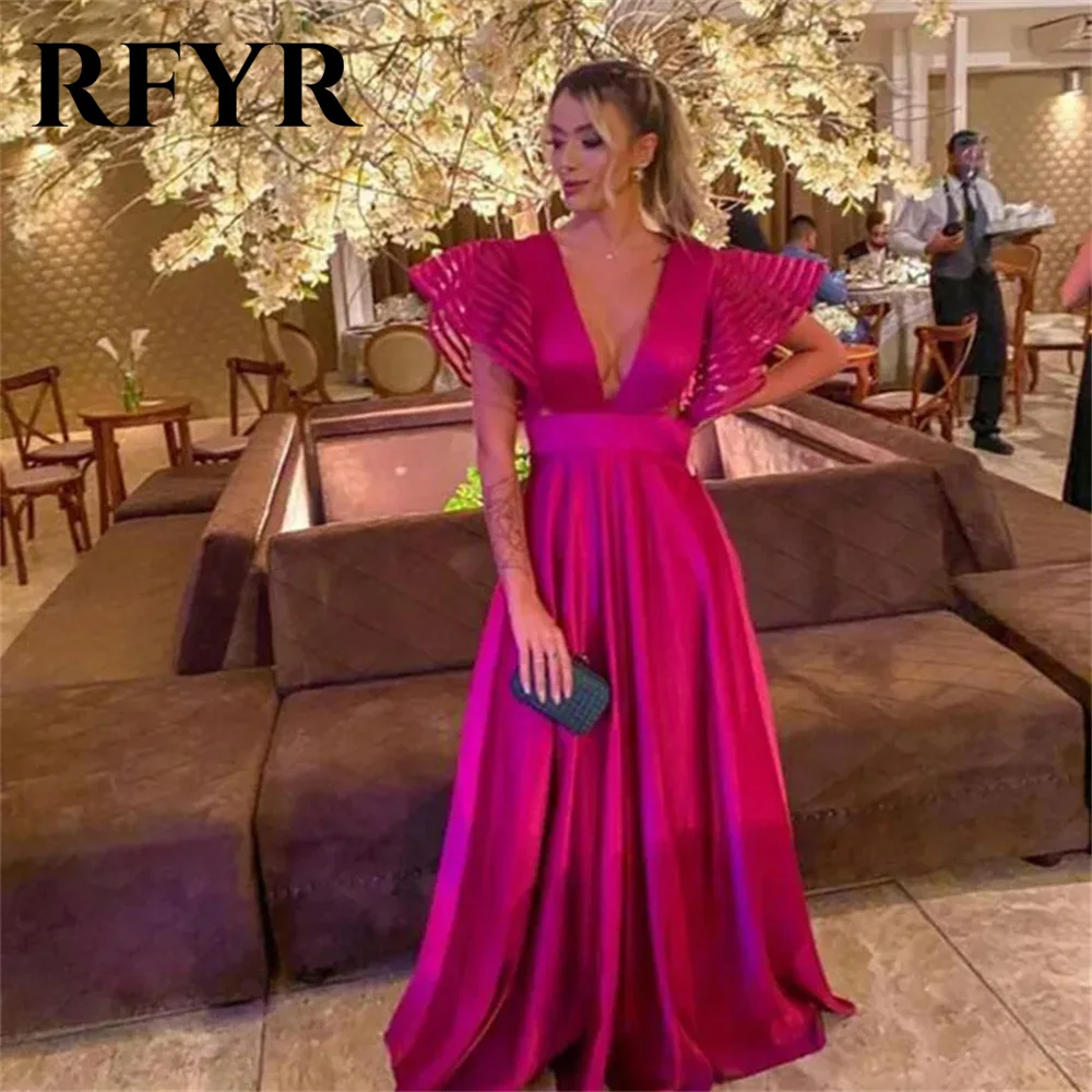 RFYR Fushcia вечерние платья с V-образным вырезом рукавами-крылышками Женское Платье